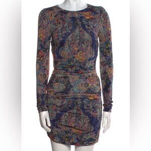 Nicole Miller Artelier Crew Neck Abstract Navy Print Long Sleeve Mini Dress S